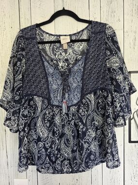 Knox Rose Paisley Boho Bell Sleeve Blouse Size S Resort Casual Vacation Summer